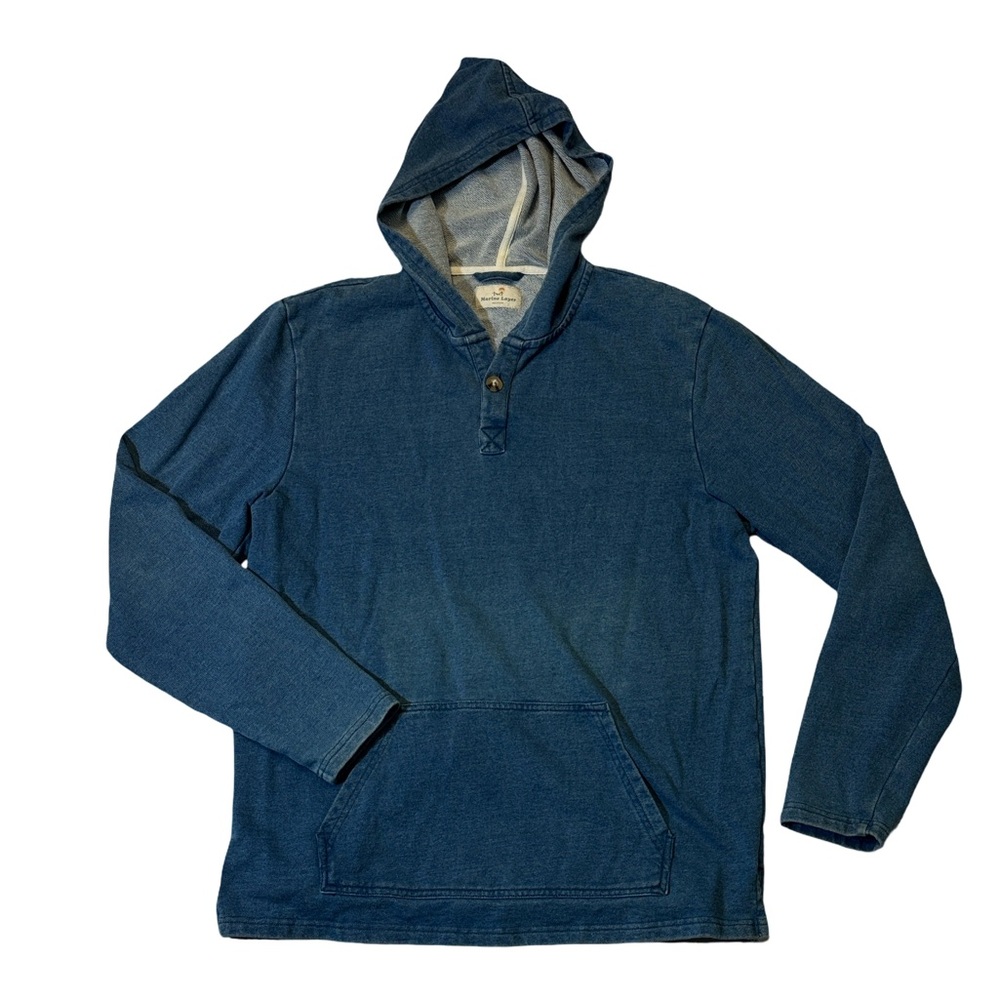 Marine Layer mens M Medium blue solid 100% cotton fades pullover hoodie EUC
